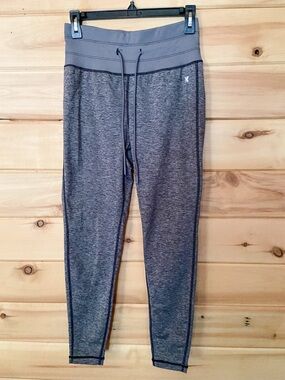 Hurley Women’s Gray/Blue Drawstring Waist Workout Leggings Gym Yoga Pants EUC